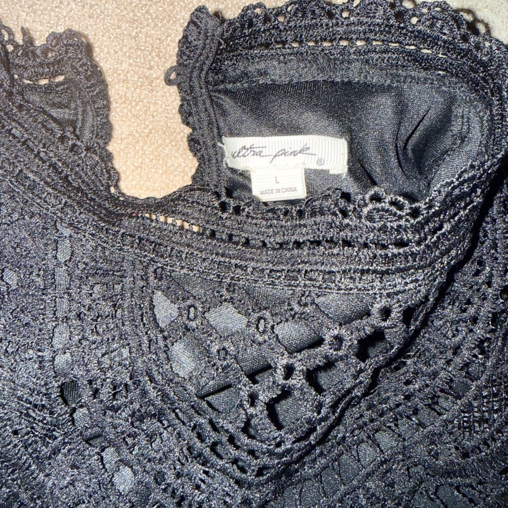 Ultra Pink Black Lace Top